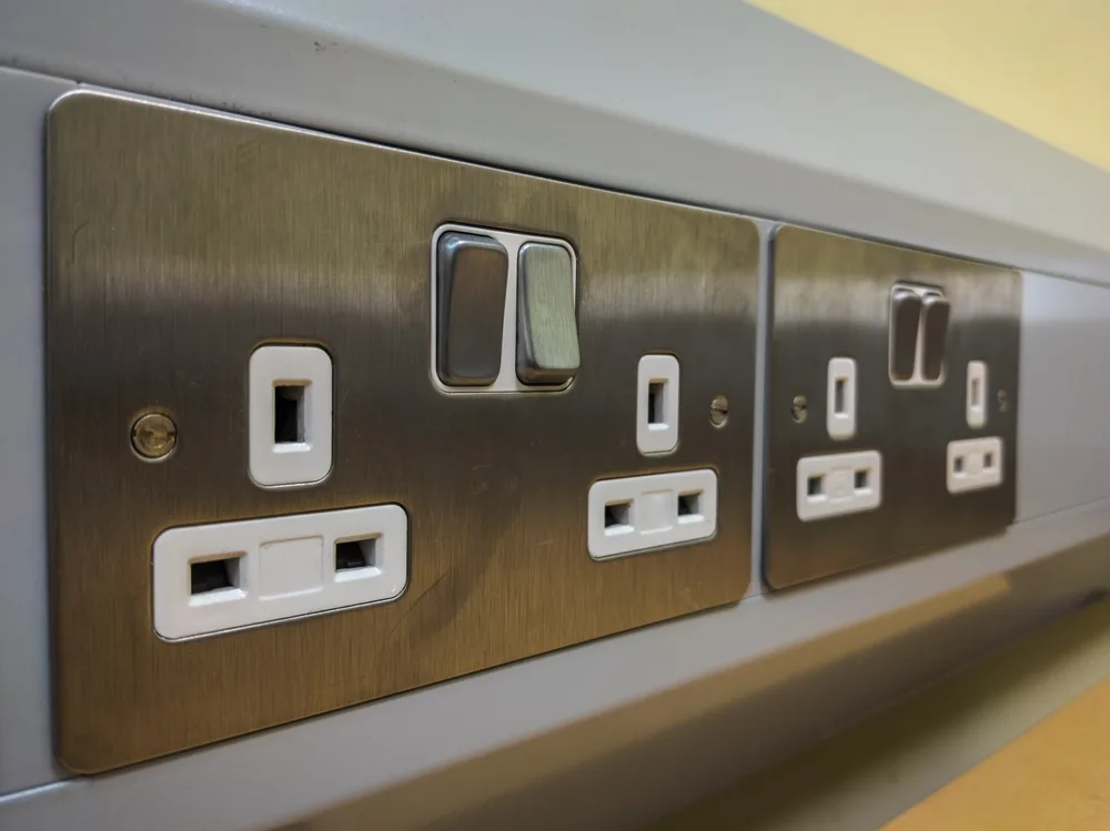 Brushed steel double sockets fitted at second fix